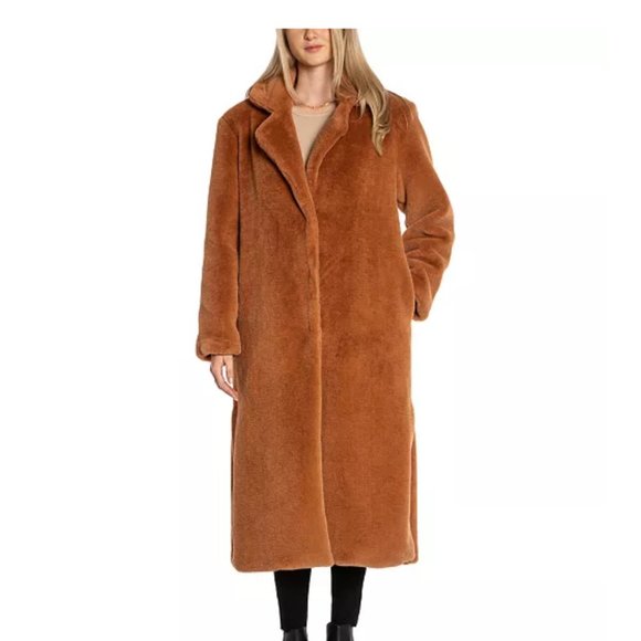 Women's Tan Faux Fur Long Coat - Picture 1 of 15